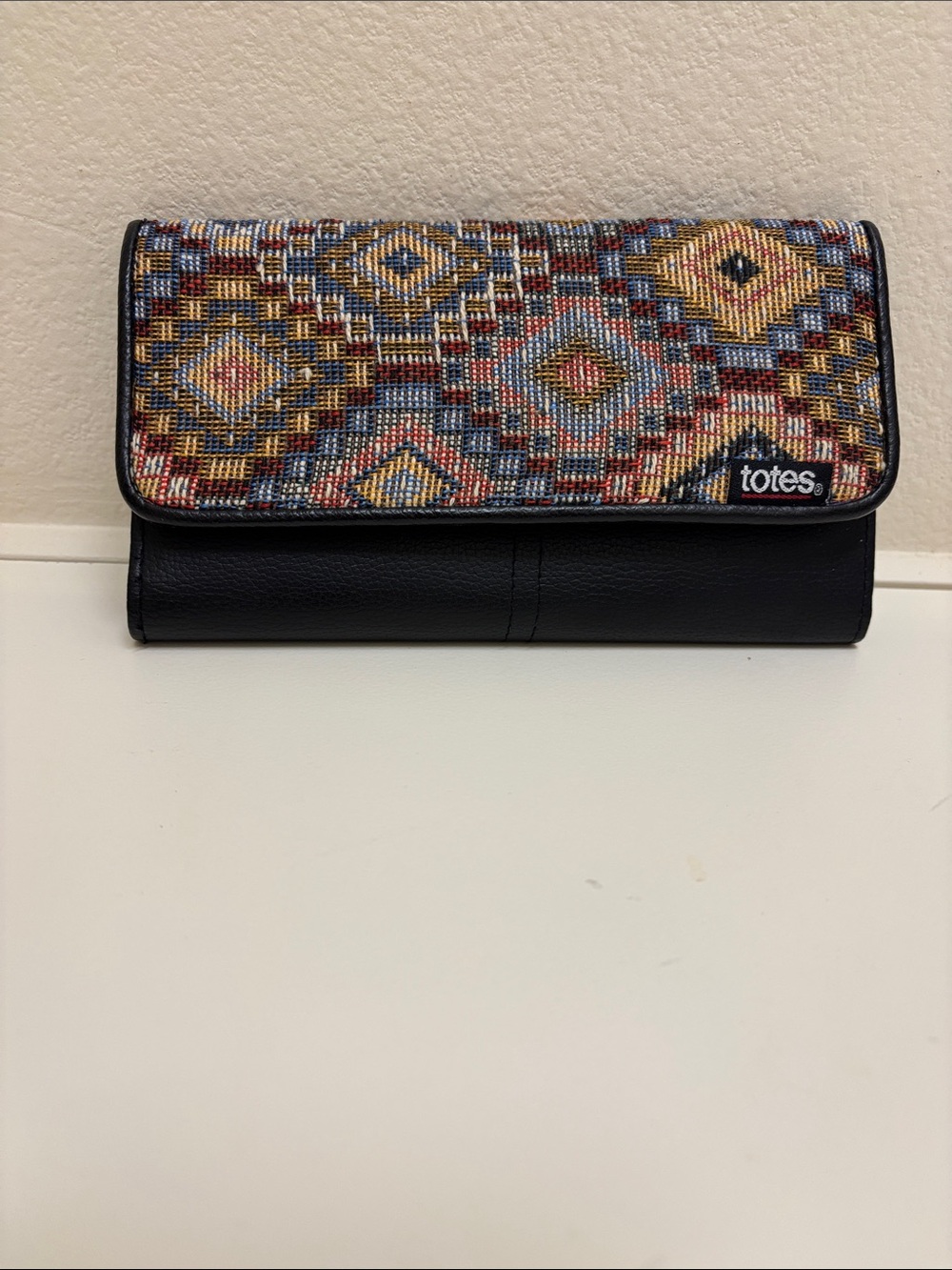 totes Black Wallet with Multicolor Beaded Flap